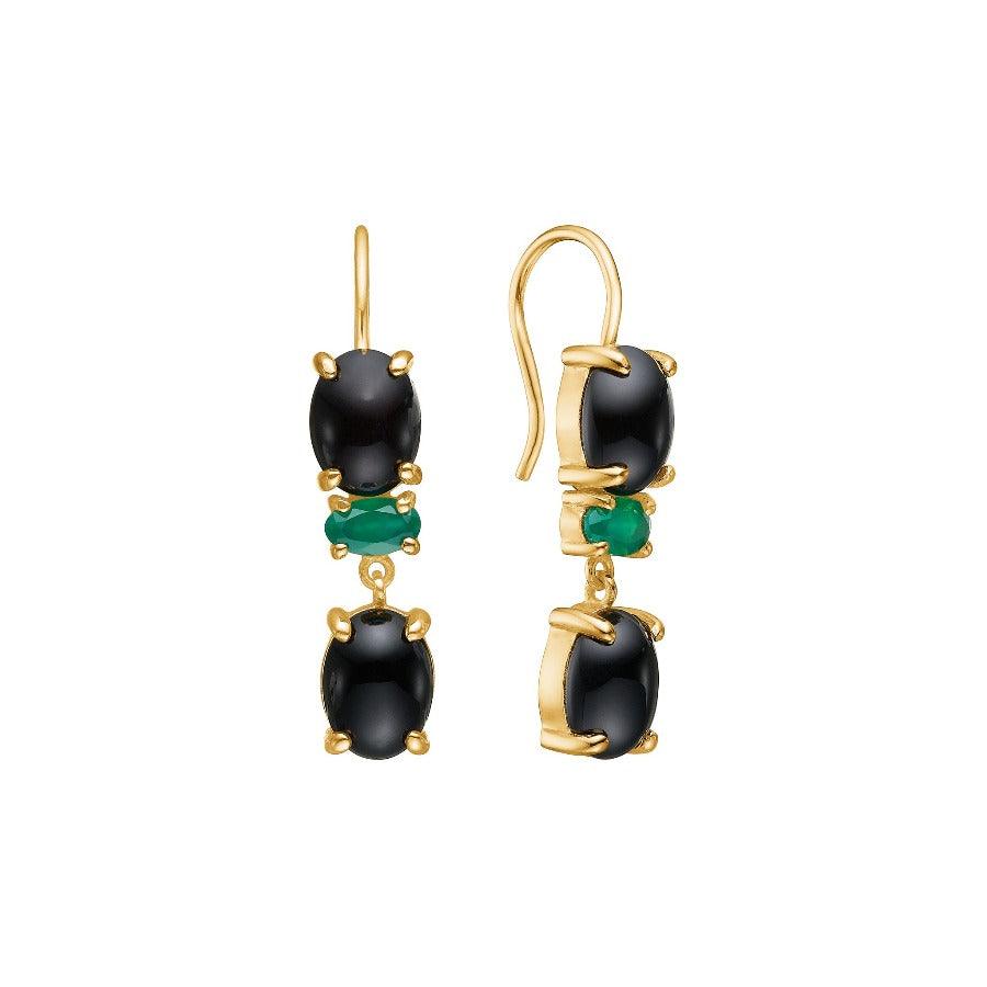 carre-earrings-with-black-agat-and-green-agat-fh4452b agrba wunderschöne Ohrringe mit schwarzen und grünen Edelsteinen in einer Goldfassung. Modell fh4452bagrba