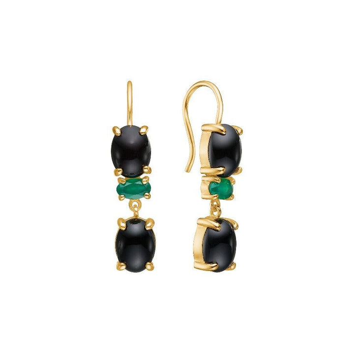 carre-earrings-with-black-agat-and-green-agat-fh4452b agrba wunderschöne Ohrringe mit schwarzen und grünen Edelsteinen in einer Goldfassung. Modell fh4452bagrba