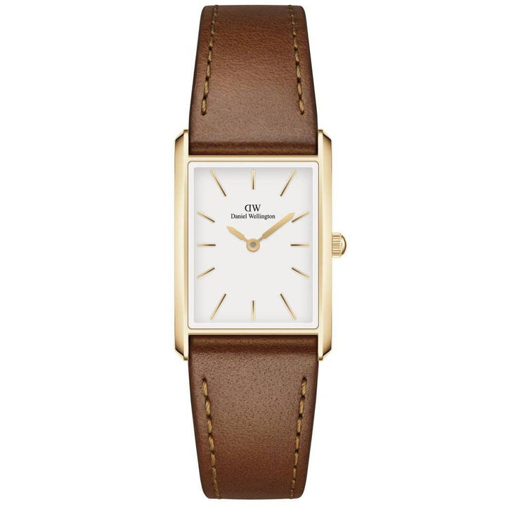 Daniel Wellington Bound Durham Square Damenuhr mit braunem Lederarmband und goldenem Gehäuse, Modell ADW00100696