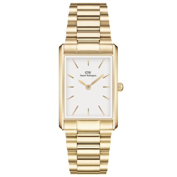 Daniel Wellington Bound Link Gold Weiße quadratische Damenuhr mit elegantem Goldarmband und weißem Zifferblatt. Modell ADW00100703
