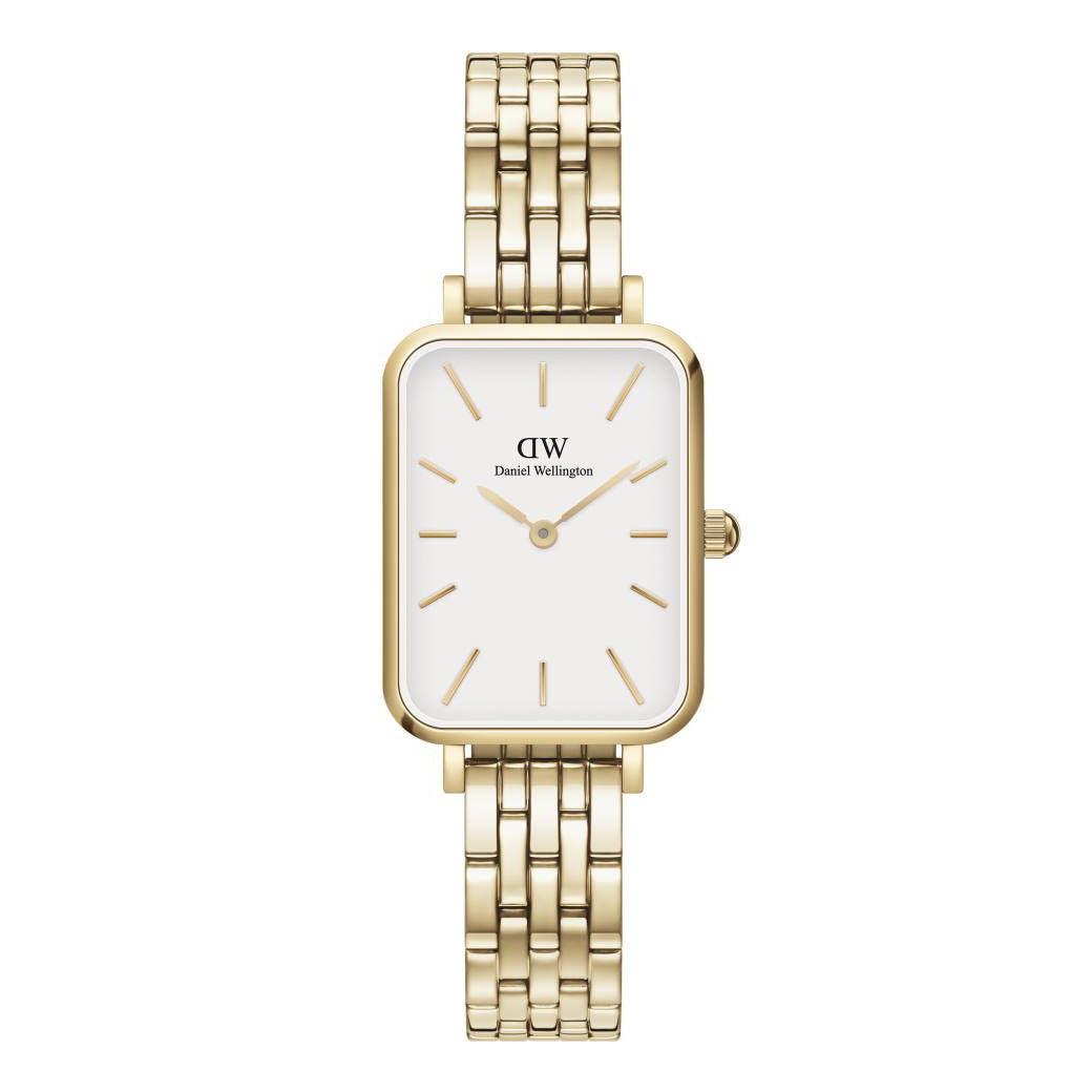 Daniel Wellington Quadro Link quadratische Damenuhr in Doppelgold mit weißem Zifferblatt, elegantes Design. Modell ADW00100622