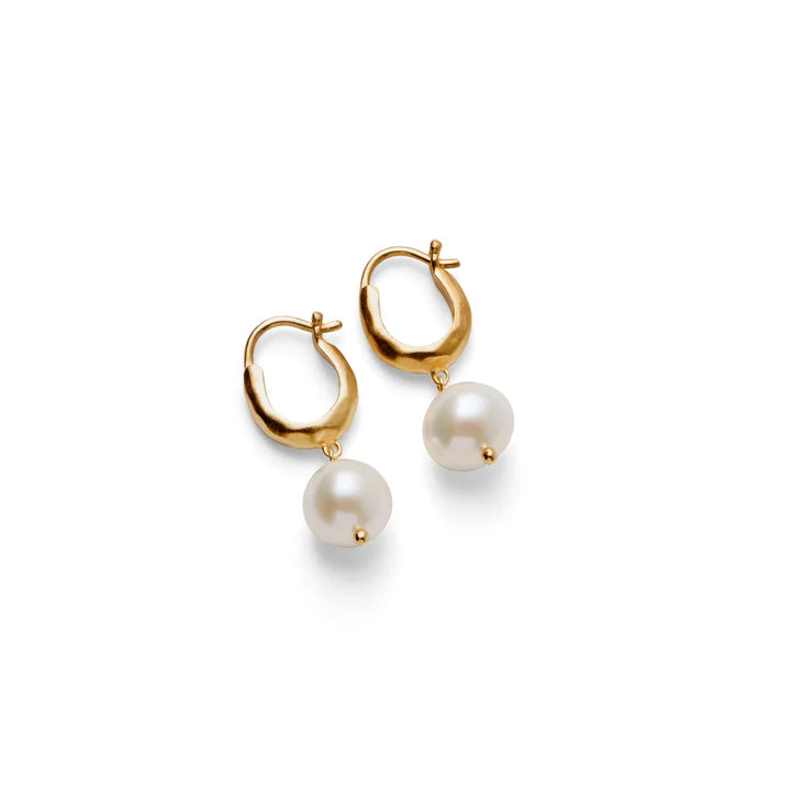 E-511-GP elegante guld hoops med hvide perlevedhæng, poleret overflade, Model e-511-gp