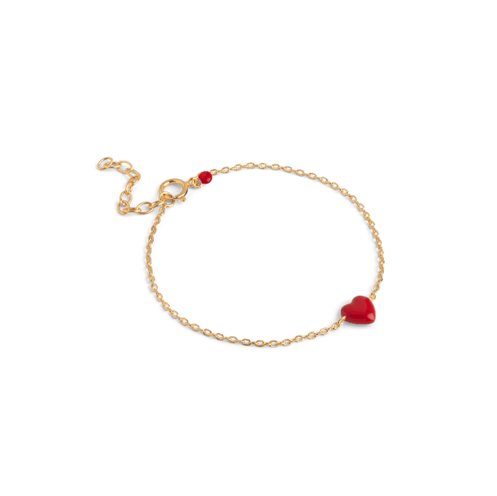 enamel Amore-Armband rot aus vergoldetem Silberarmband mit roter Herz-Emaille und Kettenverschluss. Modell b141g-red-1