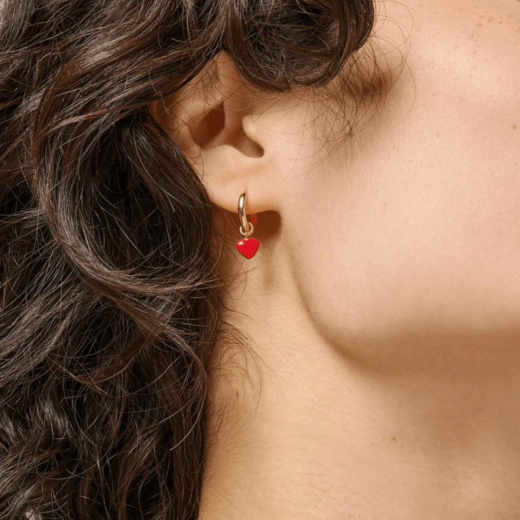 Enamel Amore Hoops Red Heart - E376G-Red - Øreringe - E376G-Red