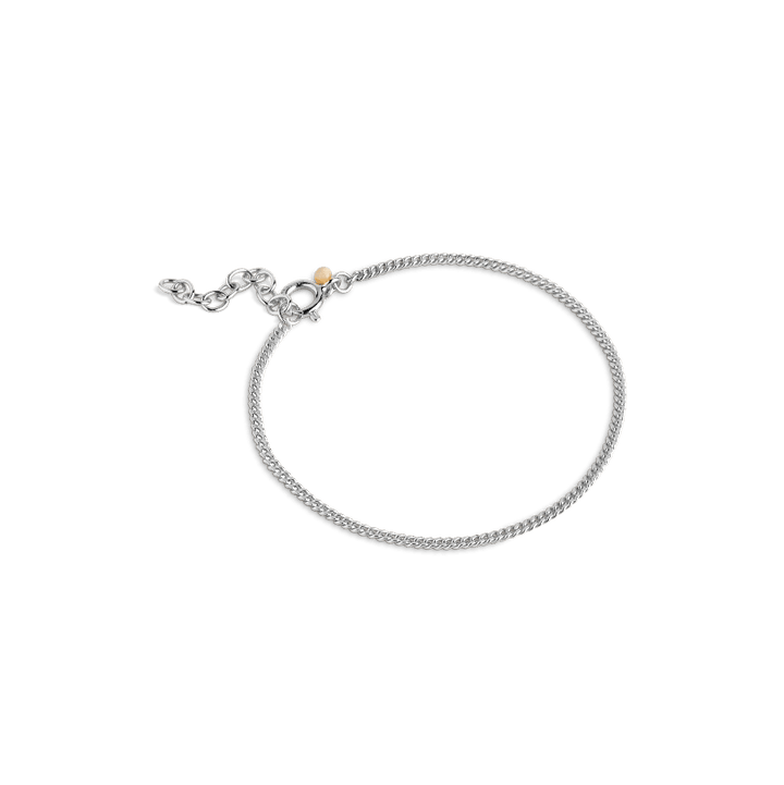 Enamel Panzerkettenarmband Silber zeigt ein schlichtes Silberarmband mit feiner Kette und kleinen Golddetails. Modell b123s-b123s-1