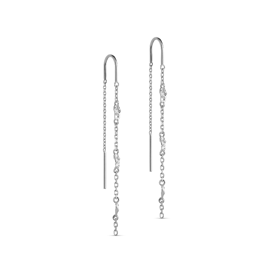 enamel Kia Ohrringe Silber, lange Kettenohrringe in glänzendem Silber mit organischen Details, Modell E369SM-E369SM-1