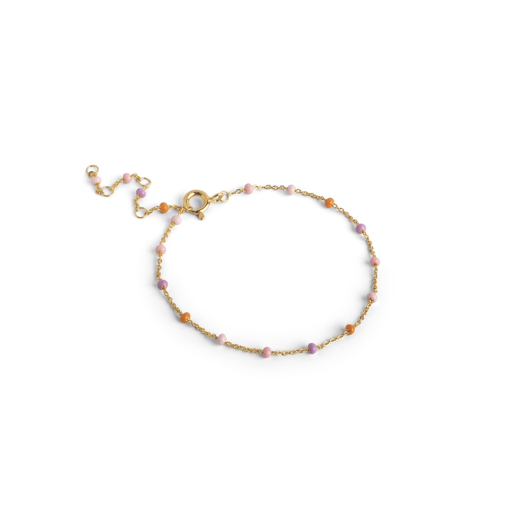 Enamel Lola-Armband Blush aus vergoldetem Silber mit kleinen rosa und orangefarbenen Perlen, Modell b66g-blush-1.