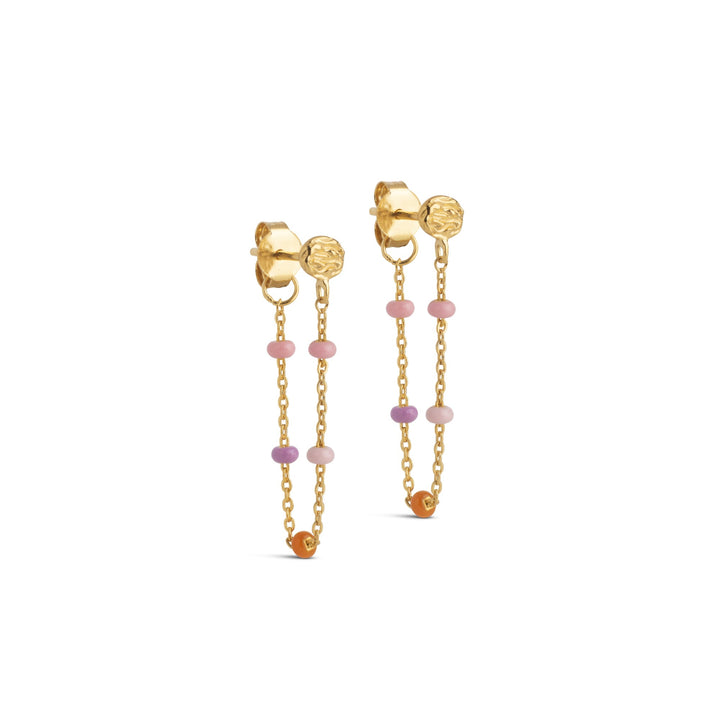 Enamel Lola-Ohrringe Blush aus vergoldetem Silber mit rosa und lila Perlen. Modell e140gm-blush-1.