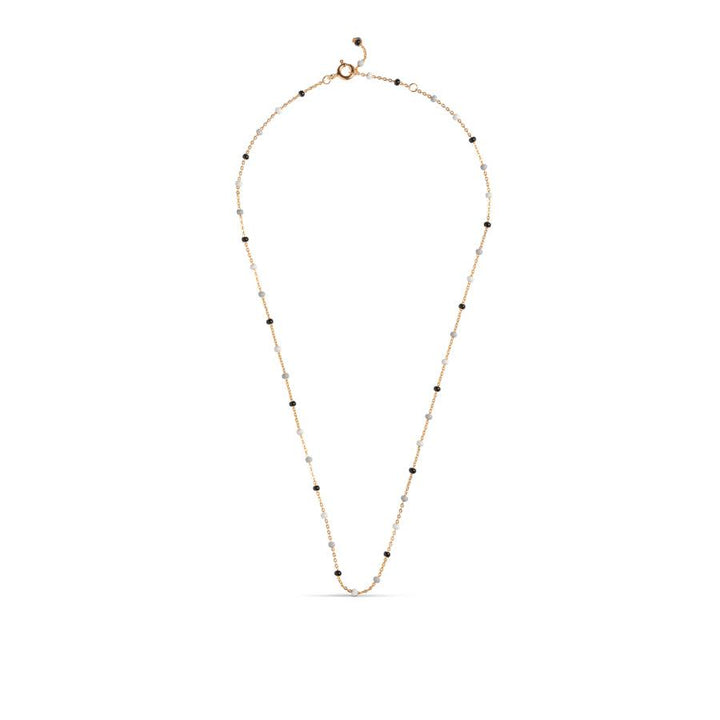 Enamel Lola Salt n Pepper Halskette in Gold mit schwarzen und weißen Perlen, elegante Kette, Modell N55G-SALT PEPPER