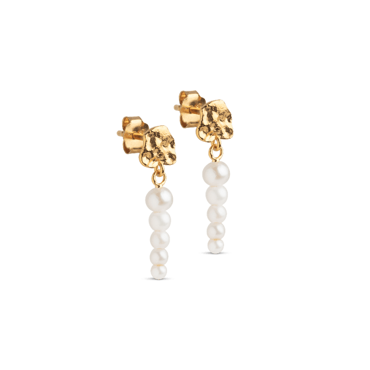 enamel Malaika-Perlenohrringe aus vergoldetem Silber mit weißen Perlen, elegantes Design, Modell E345GM