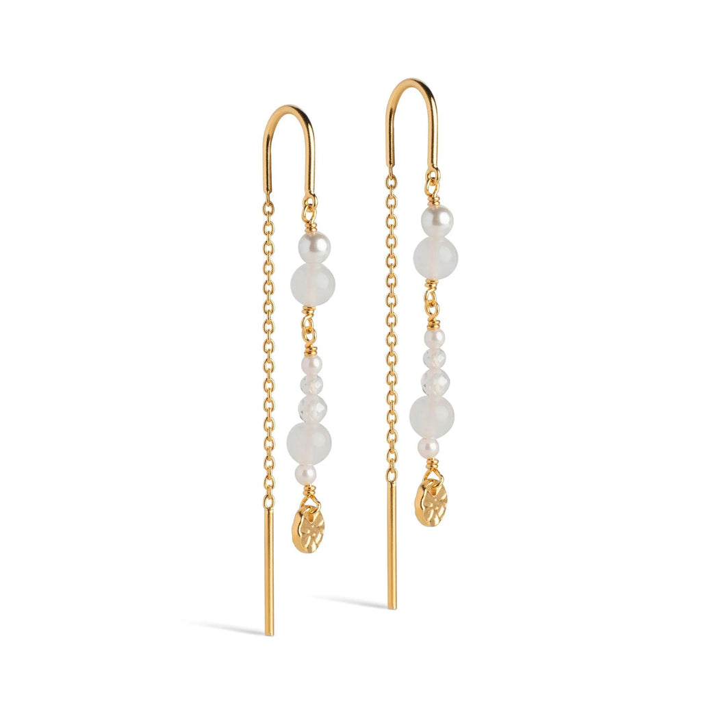 Enamel Sofia Earings White And Pearls - Kæderøreinge m. Perler - E282G-White - Øreringe - E282G-White