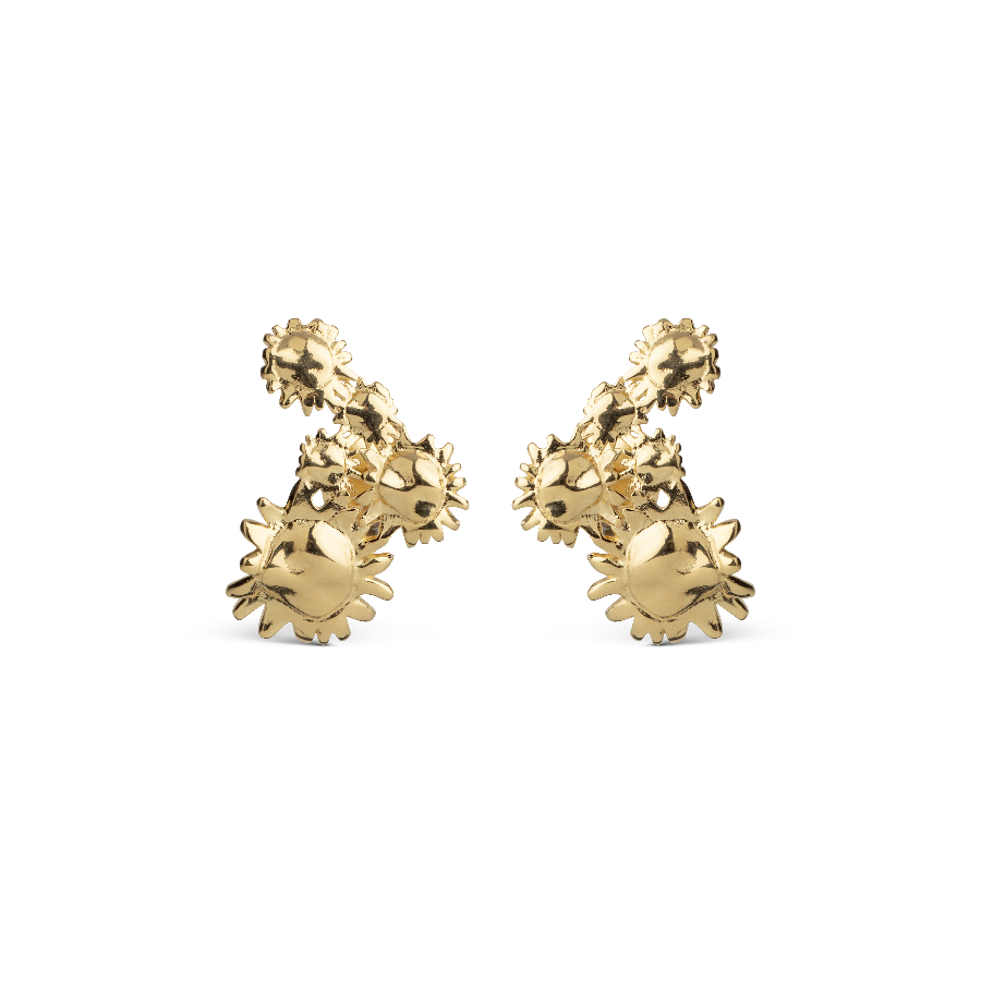 enamel Sunshine Field Stud E417G-1 zeigt glänzende goldene Nieten mit sonnenförmigen Details, Modell E417G-1