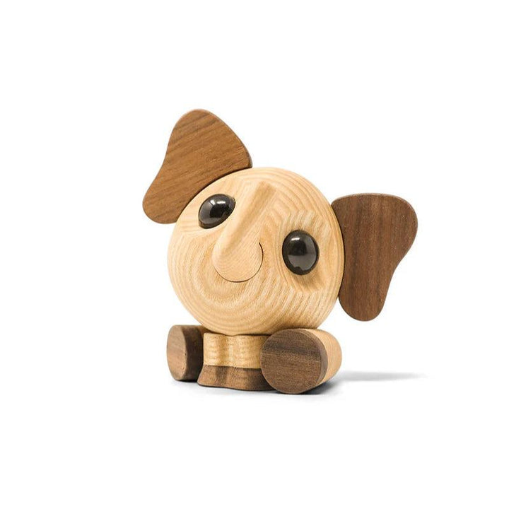 FableWood Flora der Elefant, niedliche Elefantenfigur aus hellem und dunklem Holz mit großen schwarzen Augen. Modell 1120-1