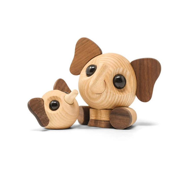 Fablewood Louis der kleine Elefant, zwei lustige Holzfiguren mit hellen und dunklen Details, Modell 1121-2.