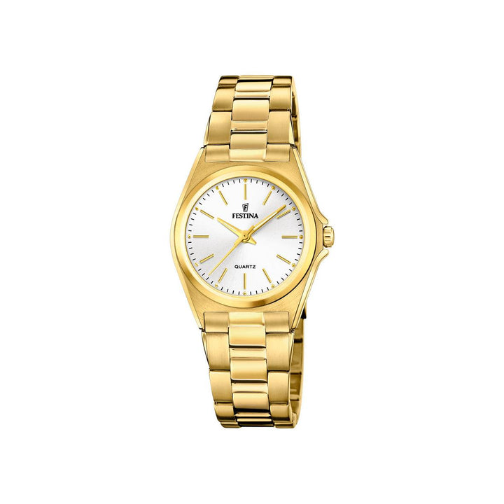 Festina Klassische Damenuhr mit goldener Kette und weißem Zifferblatt, elegantes Design. Modell 205572-205572-1.