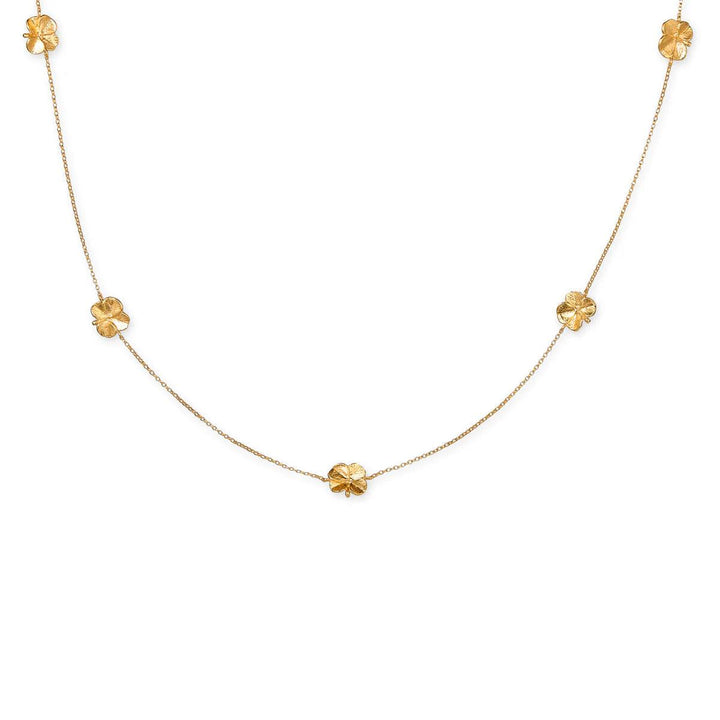 Flora Danica Firklover Halskæde med fem kløver i poleret forgyldt look, Model FLC-NELO-G-1.