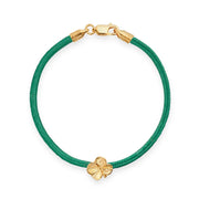 Flora Danica Vierblättriges Kleeblatt-Seidenarmband dunkelgrün – vergoldet