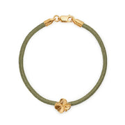 Flora Danica Vierblättriges Kleeblatt-Seidenarmband Oliv – vergoldet
