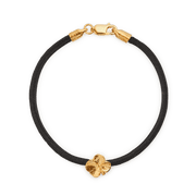 Flora Danica Vierblättriges Kleeblatt-Seidenarmband, schwarz – vergoldet
