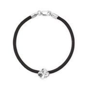 Flora Danica Vierblättriges Kleeblatt-Seidenarmband Schwarz - Silber