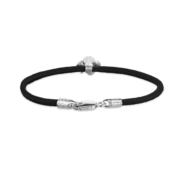 Flora Danica Firklover Seidenarmband Schwarz Silbernes Armband mit schwarzem Seidenband und Details in Silber. Modell 907-flc-seide-schwarz-s-001-2