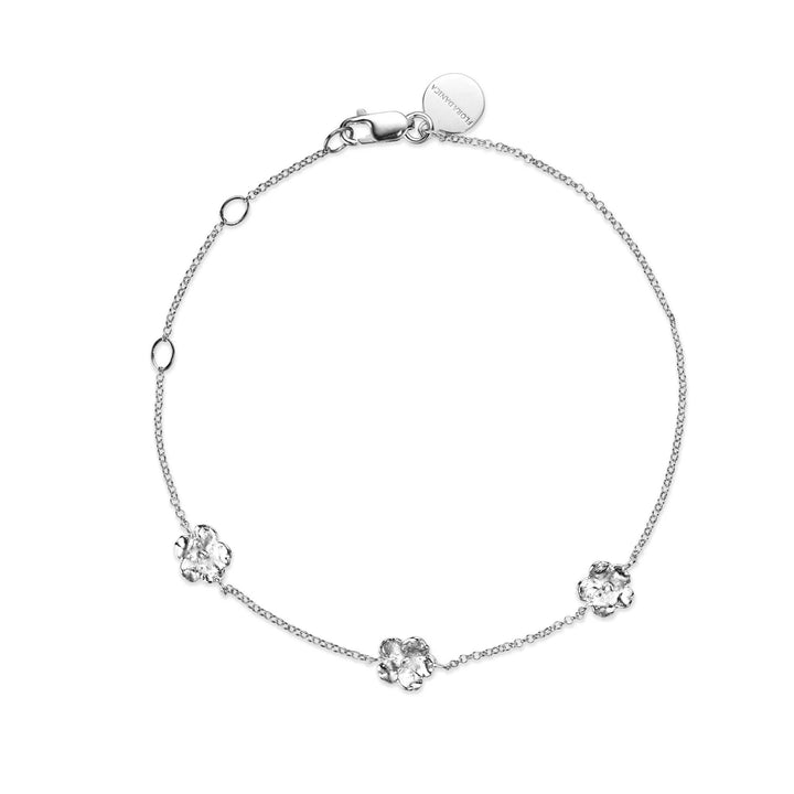 Flora Danica Vergissmeinnicht-Armband Silber mit drei Blumen an feiner Kette, Modell 907-fmn-br-s-1.