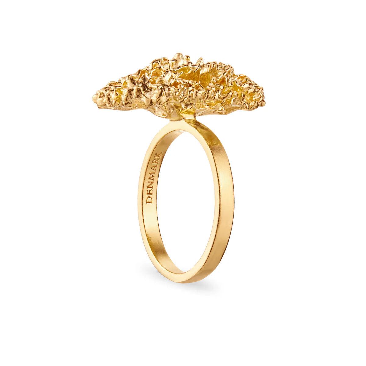 Flora Danica Statement-Ring „Petersley“, vergoldet mit organischer, detaillierter Goldstruktur, Modell 907-par-stri-g-001-1