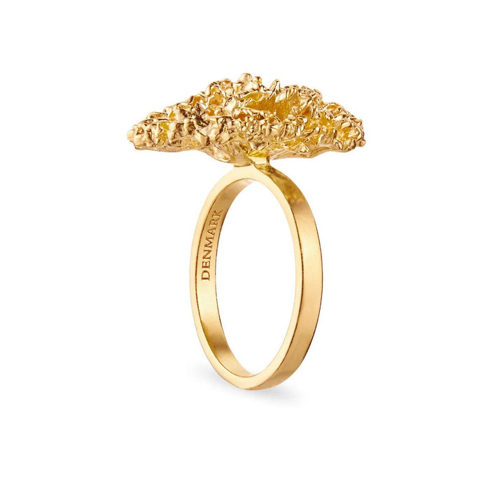 Flora Danica Statement-Ring „Petersley“, vergoldet mit organischer, detaillierter Goldstruktur, Modell 907-par-stri-g-001-1