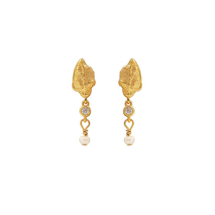 Hultquist Lorelei Petite Ohrringe versilbert mit Blattform, klarem Stein und kleiner Perle. Modell S08481-S08481-1