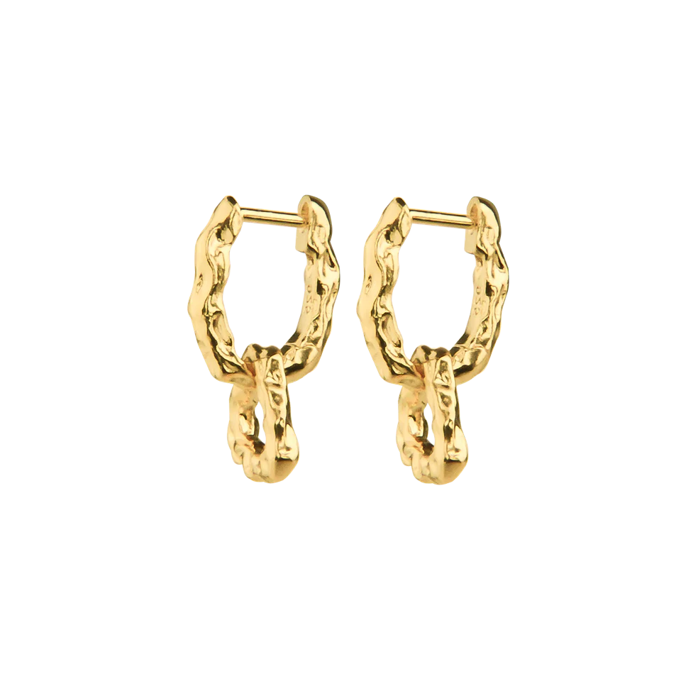 Jeberg Jewellery Pirouette Double Creolen aus vergoldetem Silber, glänzend strukturierte Oberfläche. Modell 52840-1