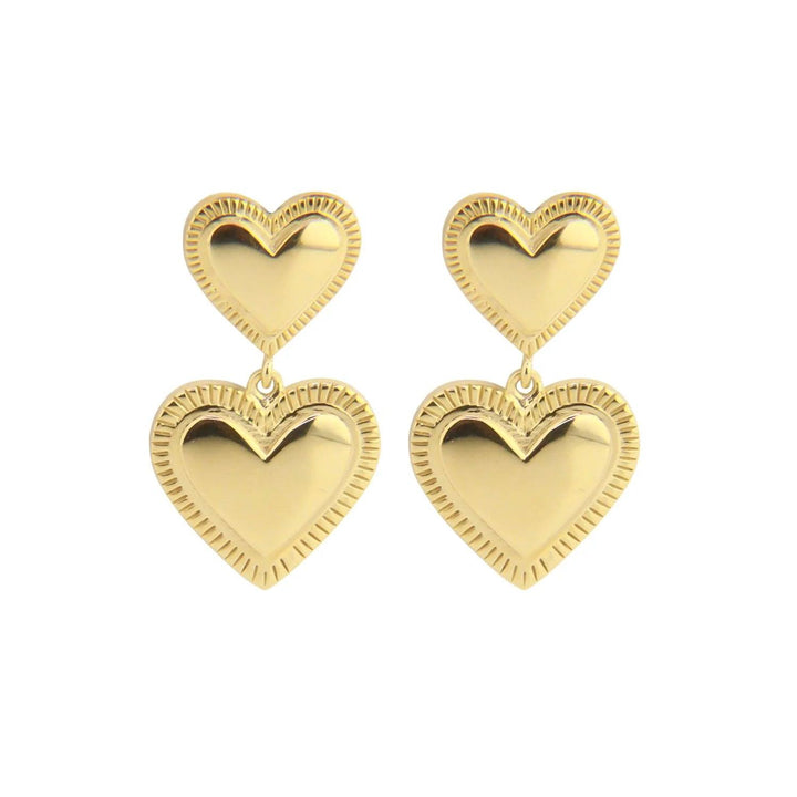 Jeberg Jewellery Rouge Noir Plain Heart vergoldete Ohrringe mit Doppelherzen in Gold, Modell 52905-1