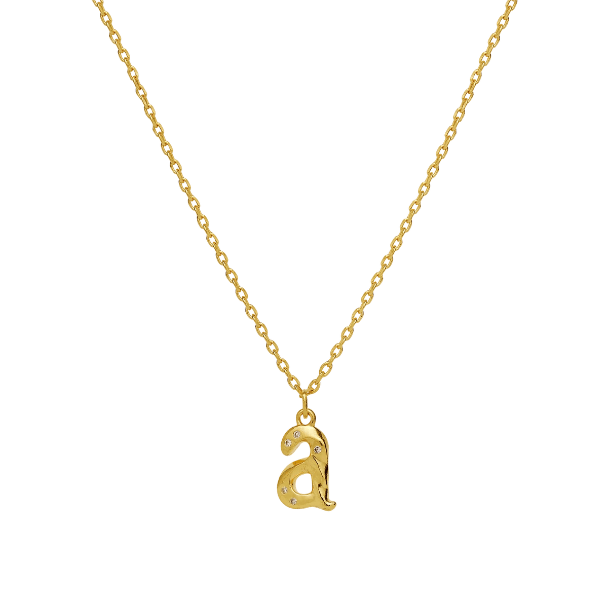 Mondstein-Alphabet-Buchstabenkette mit vergoldetem Buchstabenanhänger „a“, elegante Kette in Goldoptik. Modell 2744a-001-1