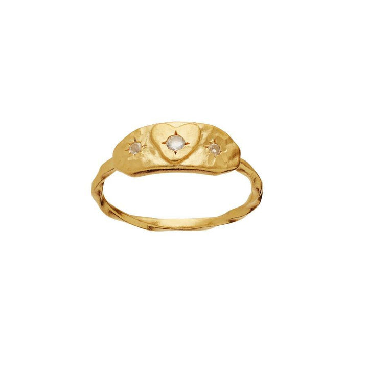 Mondstein-Amarit-vergoldeter Ring mit geschlagener Oberfläche, Herz und Stein, Modell 4840a-001