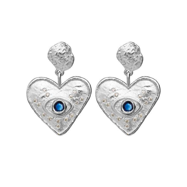 Maanesten Constantine Ohrringe aus Silber mit Herzform und blauem Stein in der Mitte, Modell 9850c-9850c-1.