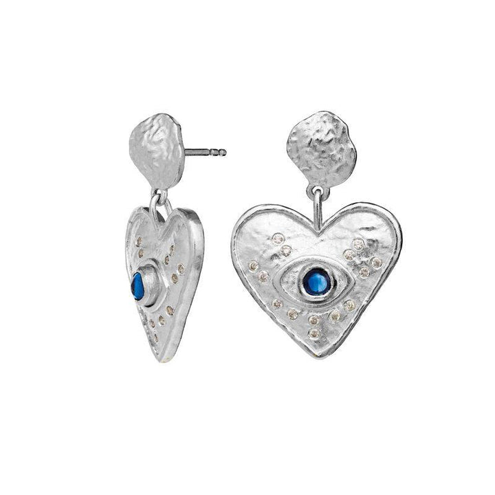 Maanesten Constantine Ohrringe aus Silber mit herzförmigem Anhänger, Details und blauen Steinen. Modell 9850c-9850c-2