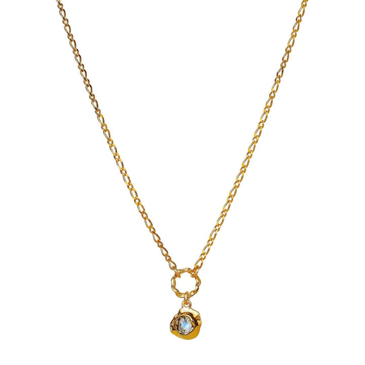 maanesten-dorith-necklace-18-kt-gold-plated with unique pendant and blue stone on simple chain. Modell 2562a-2562a-1