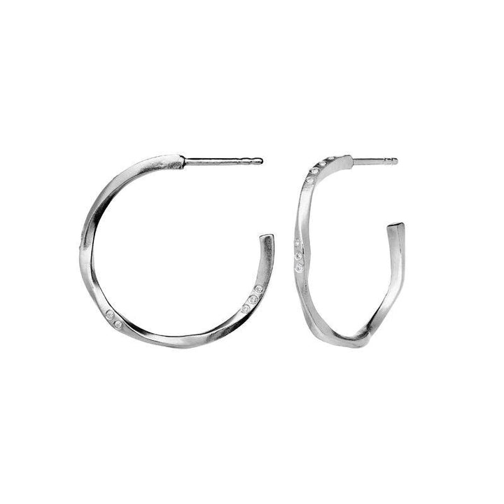 Moonstone Echo Medium Hoops 23mm in Silber mit gewellter Oberfläche und kleinen eingefassten Steinen. Modell 9862c-9862c-2