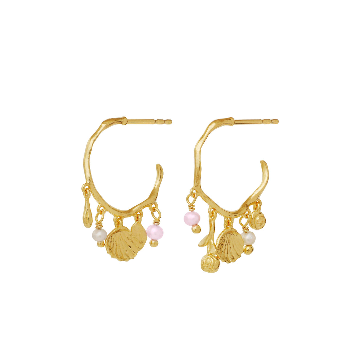 Maanesten Eve vergoldete Creolen mit Süßwasserperlen zeigen feine goldene Ohrringe mit rosa und weißen Perlen. Modell9994a-1