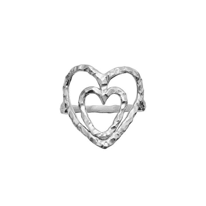 Mondstein Felicity Silber-Herzring mit gehämmerter Oberfläche im offenen Design, Modell 4880c-001-1.