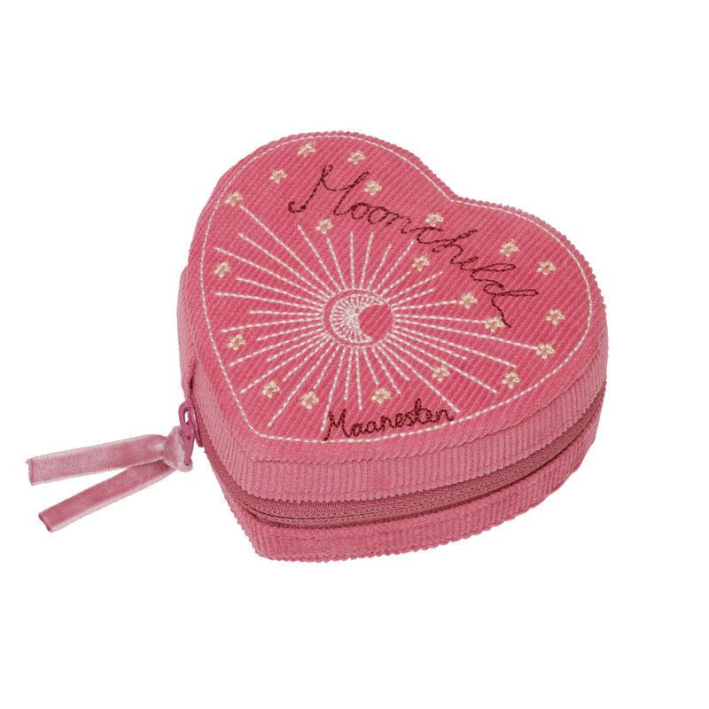 maanesten-heart-jewelry-box-pink-jewelry box aus herzförmigem rosa Velours mit Stickerei, Modell 4103-1