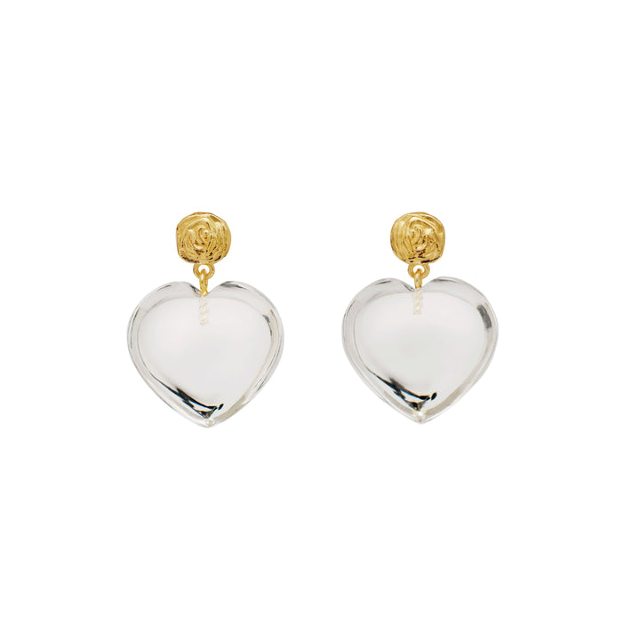 Maanesten Lemona Grande vergoldete Herzohrringe mit klaren Herzanhängern und goldenen Details, Modell 9976a