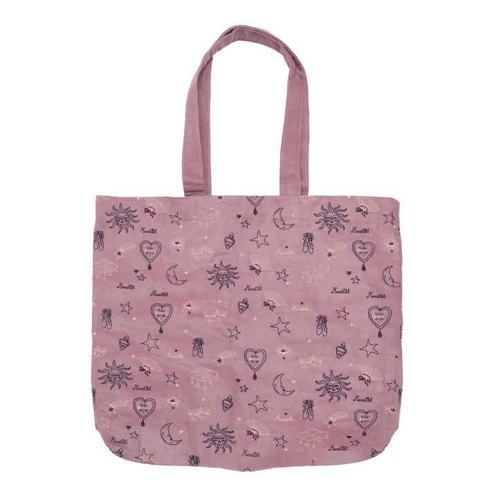 Maanesten Magic Corduroy Totebag Theatre Magical Purple mit lila Samt und magischen Motiven, Modell 4102-1
