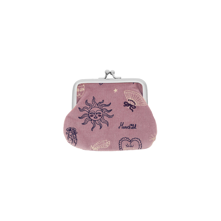 Maanesten Magic Small Pouch Magical Purple zeigt eine kleine Geldbörse aus lila Samt mit Sonnenmotiv und Metallclip, Modell 4099-1.