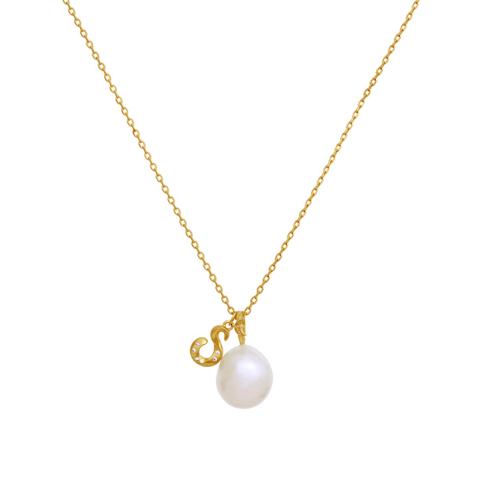 maanesten-pearl-water-spirit-pendant-vedhaeng-solv, elegante Halskette mit vergoldeter Kette und weißer Perle, Modell 2828a-2