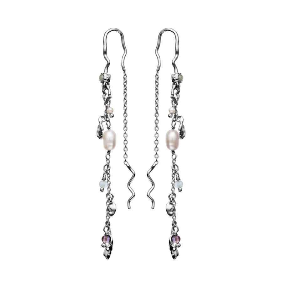 Maanesten Mohnohrringe aus Silber mit farbigen Steinen und Perlen, elegantes und detailliertes Design. Modell 9672c-9672c-1.