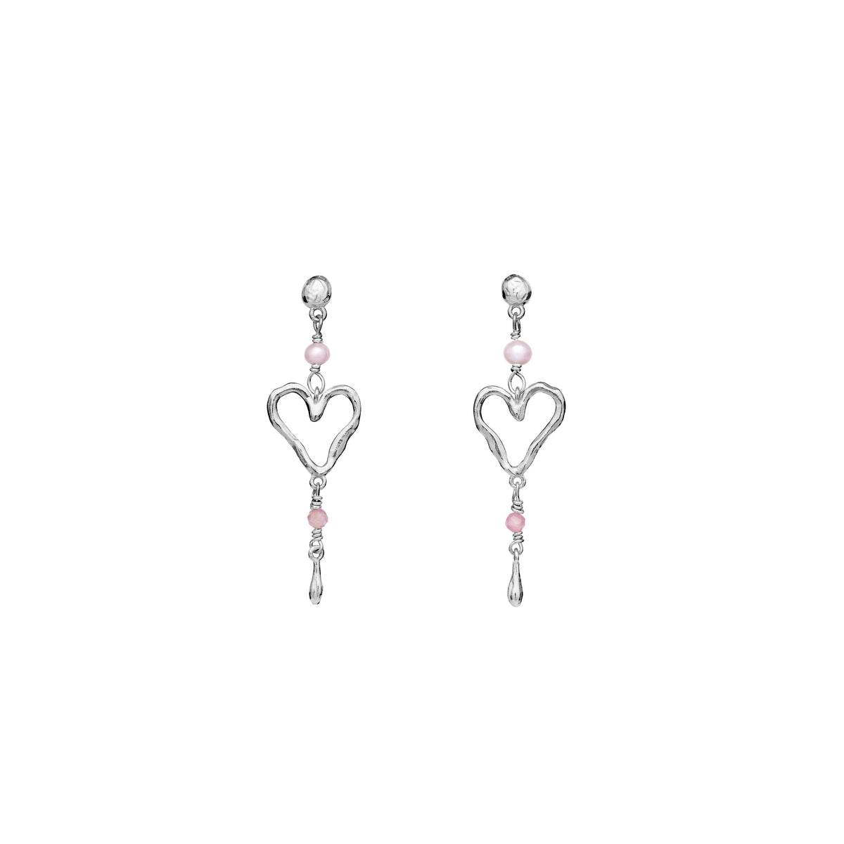 Maanesten Sabi Silberohrringe mit Herzform und rosa Perlen, elegantes Design. Modell 9992c.
