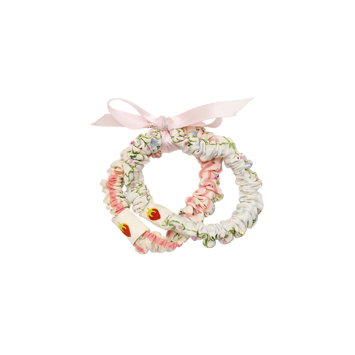 Maanesten Sommer-Haargummi-Set mit mehrfarbigen Streifen zeigt zwei florale Gummibänder mit rosa Schleife, Modell 4134-1