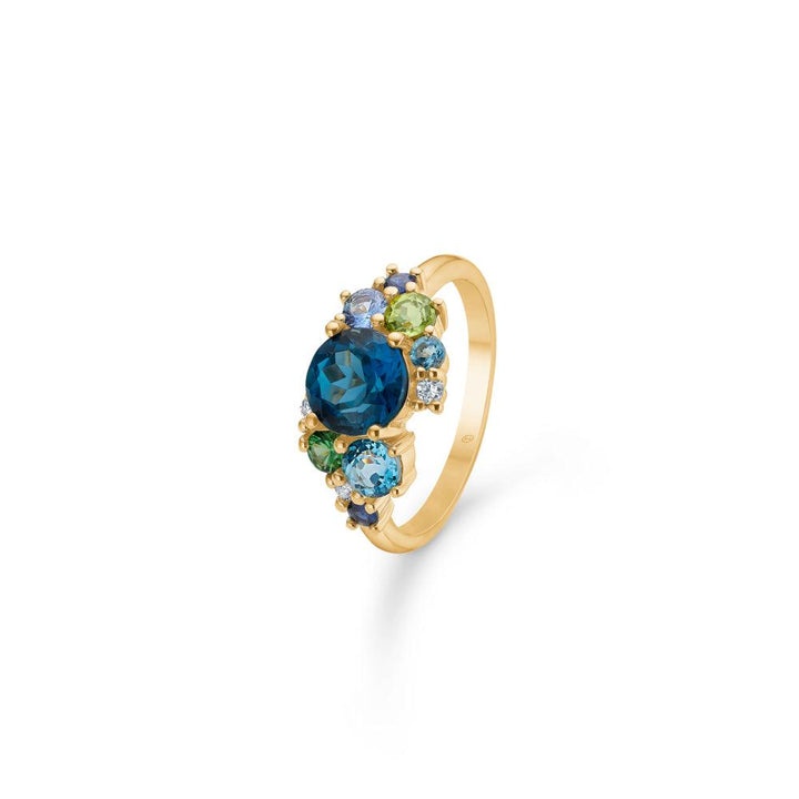Mads Z 14 kt Four Seasons Winter Ring mit blauen, grünen und klaren Steinen in Gold, Modell 1546031-001.