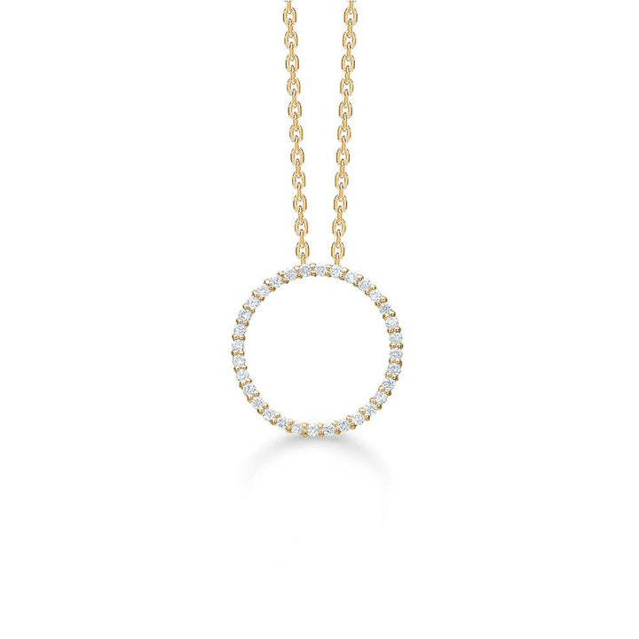 Mads Z 14kt Diamond Halo Pendant 0,20ct W/SI, Kreisanhänger aus Gelbgold mit kleinen Diamanten. Modell 1531026-1