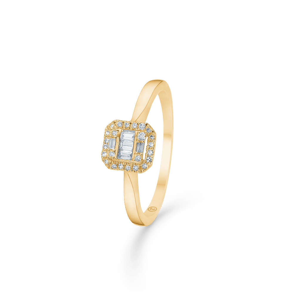 Der Mads Z 14kt Elizabeth Ring 0,18ct W/SI hat eine quadratische Diamantfassung in Gold. Modell 1541031-001-1